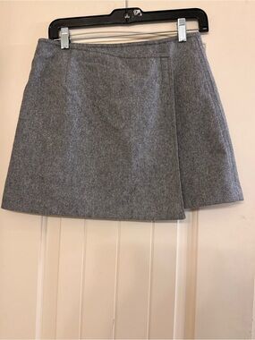 EXPRESS Solid Gray Fully Lined Wrap Wool Blend Skirt